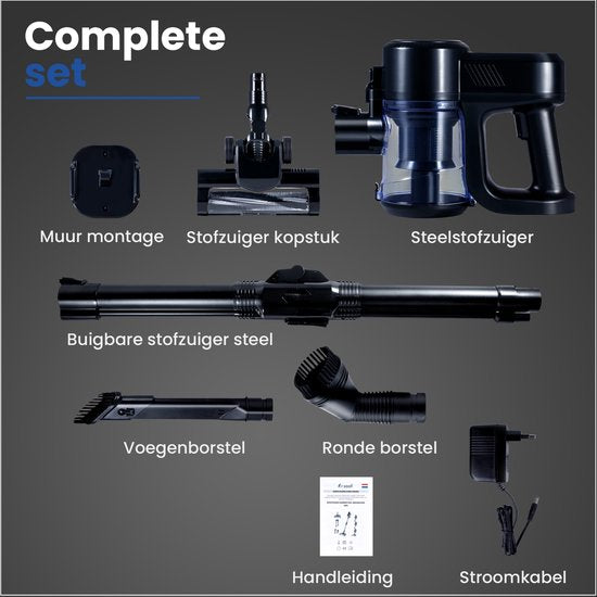 Saaf G90 Stick Staubsauger - 250W - Stick Staubsauger Cordless - Bagless Staubsauger - 7-teiliges Set mit biegbarem Griff - 30kPa - Dustbuster - Schwarz