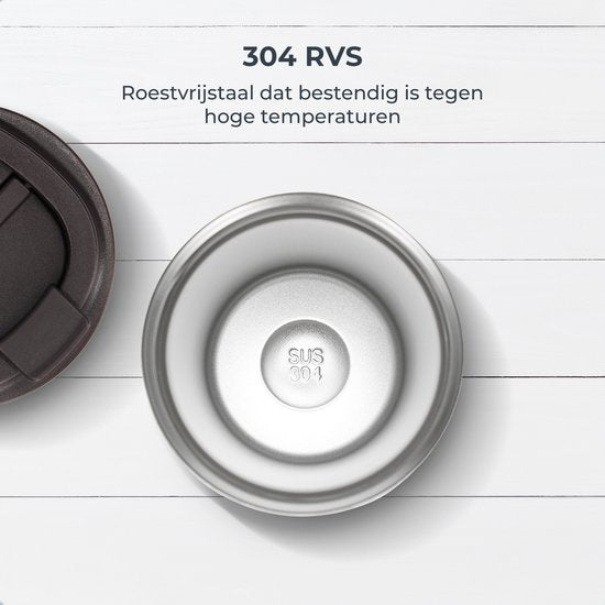 Castagnola Thermos Cup - Kaffeebecher To Go - Reisebecher für Kaffee und Tee - Teebecher - 380 ML - Edelstahl - Braun - Octagon