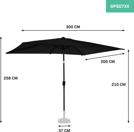 VONROC Premium Sonnenschirm Rapallo 200x300cm - Langlebiger Sonnenschirm - Neigbar - UV-beständiges Tuch - Anthrazit/Schwarz - Inkl.
