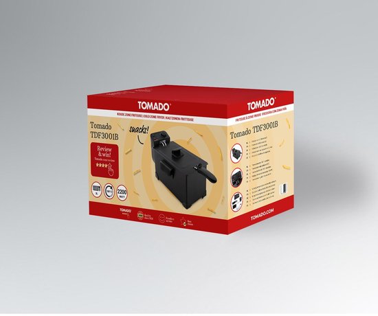 Tomado TDF3001B - Fritteuse - 3 Liter Fassungsvermögen - 2200 Watt - Kaltzone - Schwarz