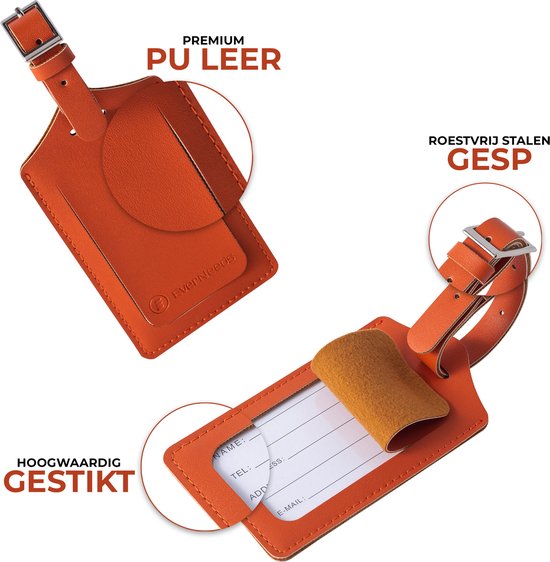 EverNeeds Gepäckanhänger - Gepäckanhänger für Koffer - Gepäckanhänger - PU Leder - Orange - 2 Stück
