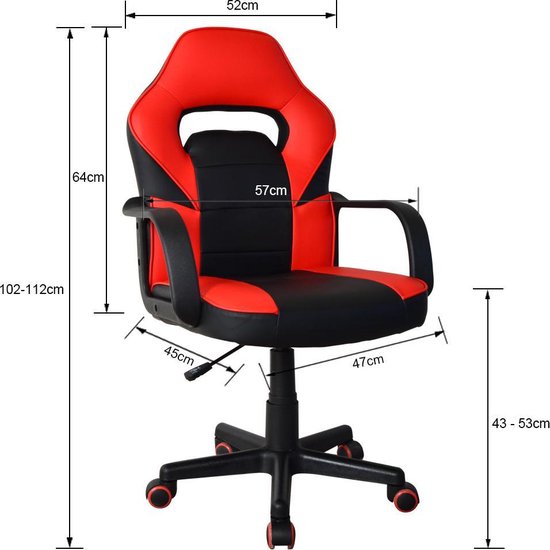 Spielstuhl Thomas junior - Bürostuhl Gaming Style - höhenverstellbar - rot schwarz
