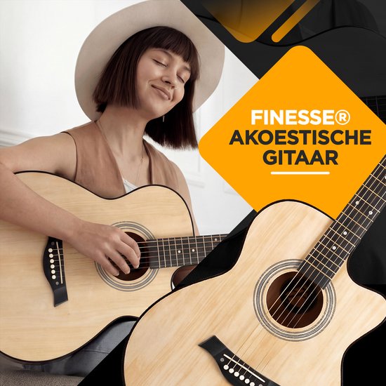 Finesse Akustikgitarre - mit Videokurs - 4/4 40" - Westerngitarre - Gitarre Kinder & Erwachsene - Natur