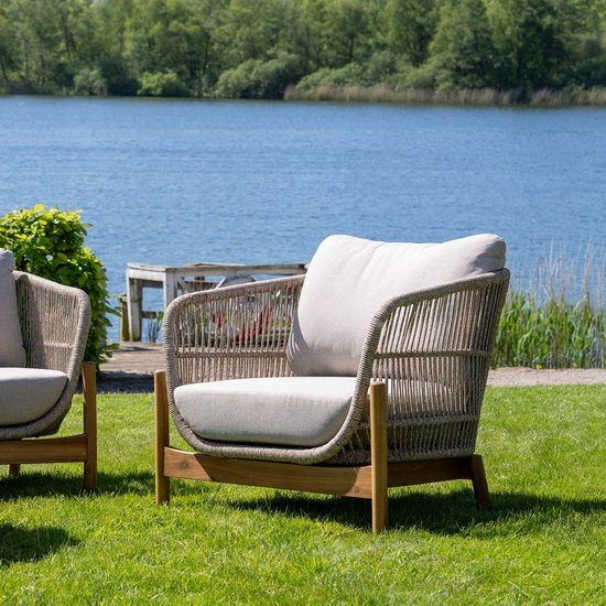 Sessel Braun/Beige - Akazienholz & Textil - 78,5x86x72 cm - Sessel Terracina - House Nordic