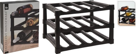 Excellent Houseware Weinregal/Flaschenregal - Schwarz - Kunststoff - 39 x 30 x 25 cm - für 12x Flaschen