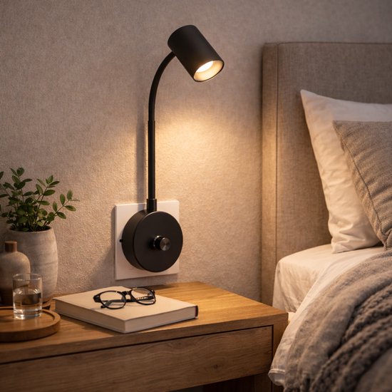 Smartwares IDE-60066 - Dimmbares warmweißes Nachtlicht - 2700-3000K - 200 Lumen - Flexibler Hals - Direkt in die Steckdose - Schwarz - Leselicht / Stimmungslicht