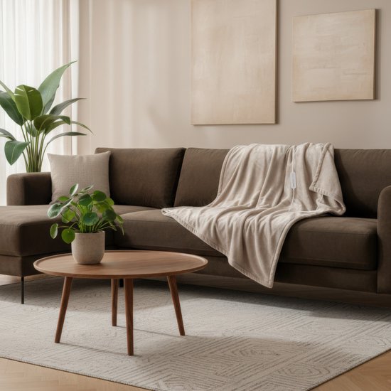 Inventum HB185T elektrische Heizdecke 180x130 cm - Einzeln - 4 Wärmestufen - Waschbar - Automatische Abschaltung - Fleece - Taupe