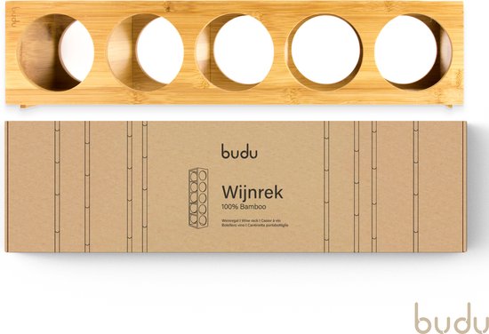 Budu Weinregal - Bambus - 5 Flaschen - 53 x 14 x 12 cm - Erweiterbar - Braun