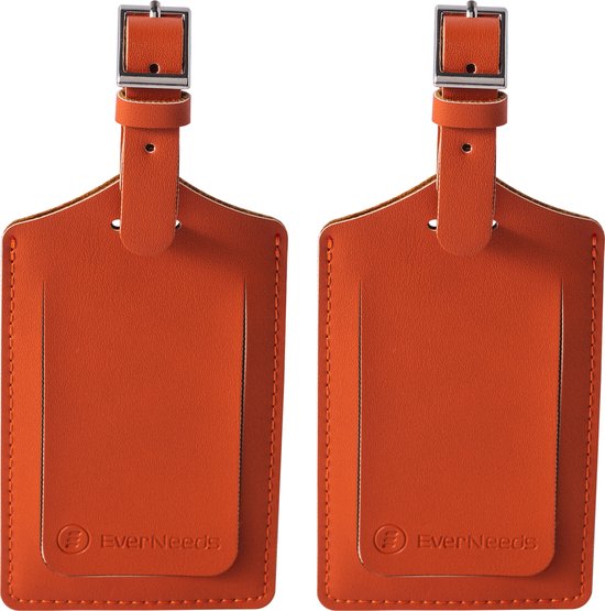 EverNeeds Gepäckanhänger - Gepäckanhänger für Koffer - Gepäckanhänger - PU Leder - Orange - 2 Stück
