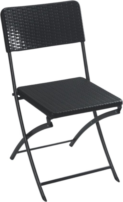 Perel Klappstuhl, klappbar, für drinnen und draußen, wetterfest, Rattanoptik, maximal 300 kg, schwarz, robust, Gartenstuhl, Terrassenstuhl, Gartenmöbel, klappbar und modern, 44,5 x 50 x 81 cm