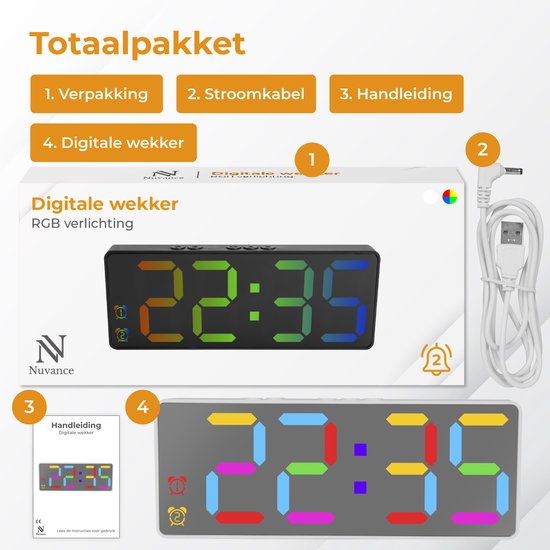 Nuvance Digitaler Wecker - Digitaluhr - Wecker für Kinder & Erwachsene - Reisewecker - Schlafzimmer - Led Wecker Digital