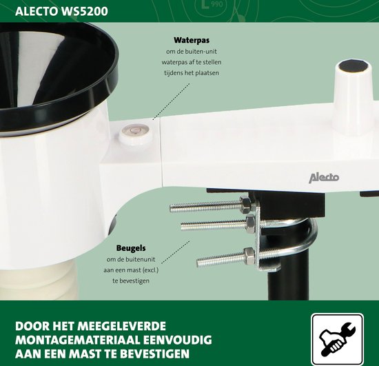Alecto WS5200 - Professionelle WiFi-Wetterstation mit Außensensor - App-Steuerung - 6-in-1