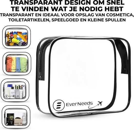 EverNeeds Kulturtasche - Frauen und Männer - Organizer - 1 Stück - Transparent/Schwarz