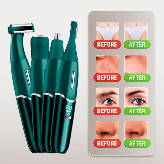 Sansbeauté 4-in-1 Bikini Trimmer - Ladyshave - Gesicht & Körper - USB wiederaufladbar - Classic Green