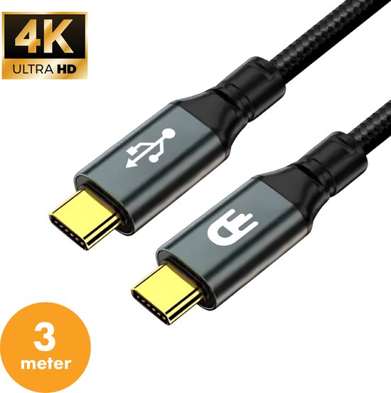 Drivv. USB C Kabel zu USB C 3.2 - 100w Schnellladegerät - 4K 60Hz - 20GBs - 3 Meter - Geeignet für Samsung, Macbook, iPhone 15 & mehr - Nylon - Grau
