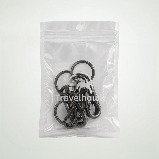 Travelhawk Karabiner Schlüsselanhänger - mit Schlüsselring - 3 Stück - Musketonhaken mit Karabiner - Karabiner Schlüsselanhänger - Aluminium - Silber