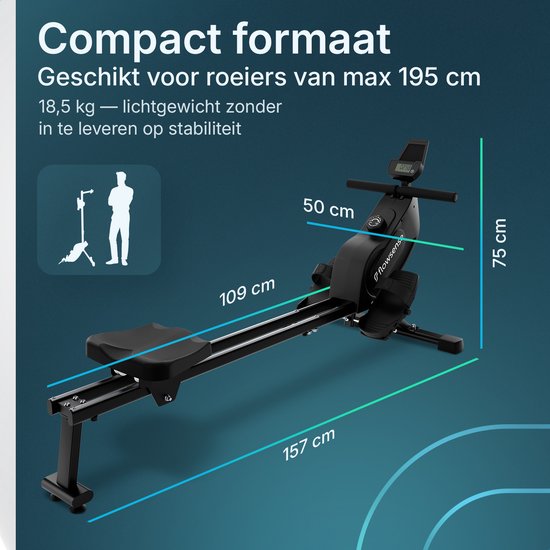 Flowsense Rudergerät - Rudergerät - Leise - Magnetisches Rudergerät Fitness - Rudergerät 16 Widerstandsstufen - LCD Monitor