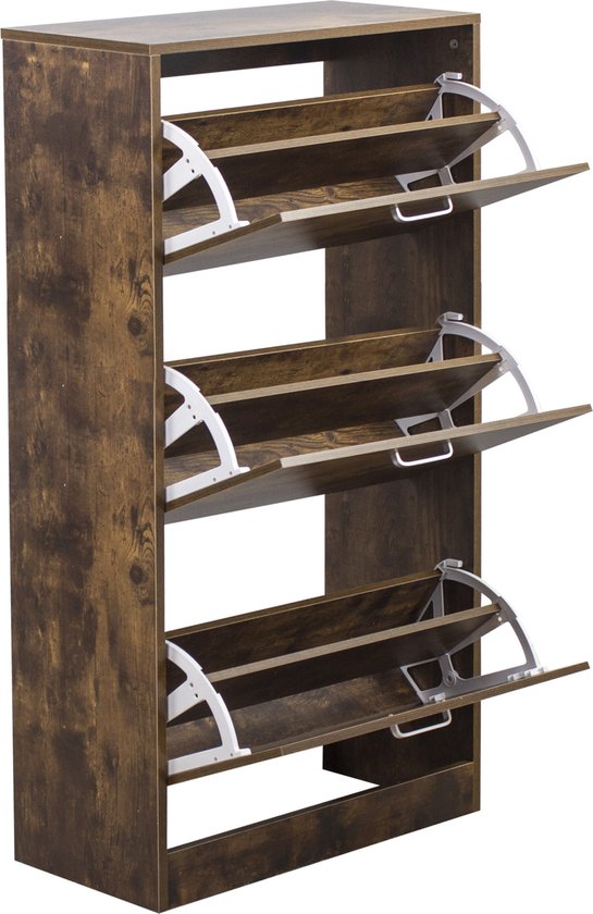 Schuhschrank - Schuhregal - 3 Fächer mit Klapptüren - dunkelbraun nussbaumfarben