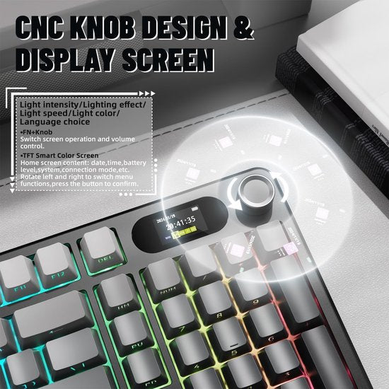 ATTACK SHARK X98PRO - Kabellose mechanische Gaming-Tastatur - seitlich bedruckte PBT-Tastenkappen - TFT-Bildschirm - Multifunktions-Drehknopf - Wired/2.4G/Bluetooth Tri-Mode - Gasket Mod - 98 Tasten - Moonlit Night