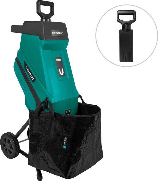VONROC Schredder/Häcksler 2500W - Für Äste bis zu Ø45mm - Inkl. 45L Auffangbeutel & Schiebestock