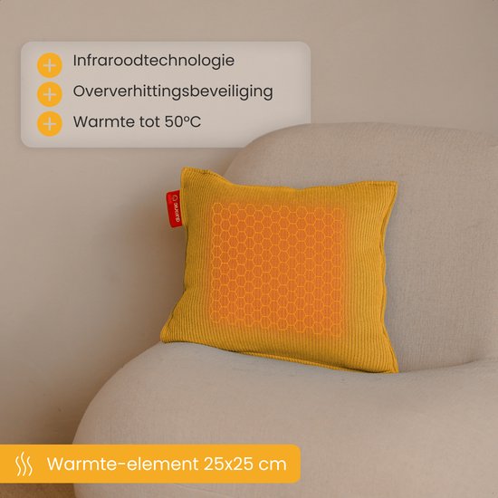 Auronic Wärmekissen - Gestrickt - 45x45 - Kabellos - Wiederaufladbar - Elektrisches Kissen - Infrarot - Gelb