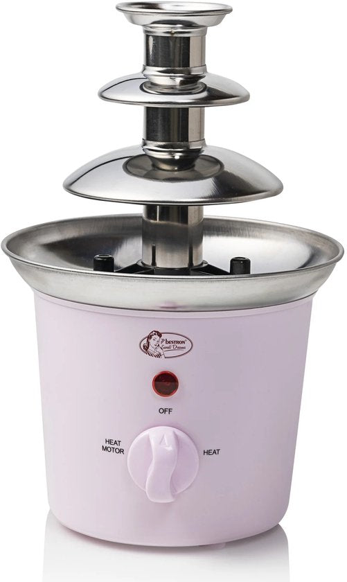 Bestron Schokoladenbrunnen ACF300P - Schokoladenfondue - 3 Schichten - Rosa - 5 Jahre Garantie