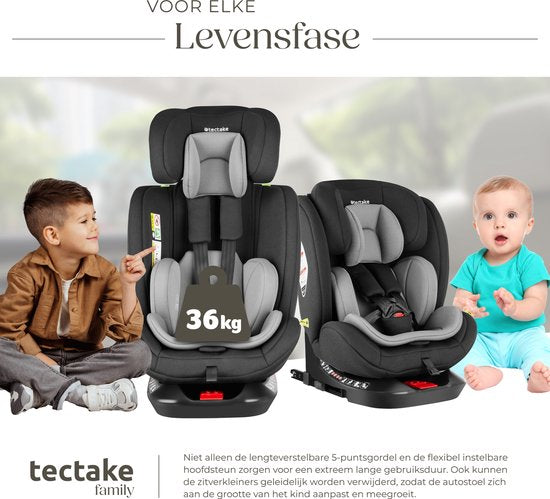 tectake Auto-Drehsitz - Babyschale - i-Size-Zulassung - Isofix-Autositz - Sitzerhöhung - Autokindersitz - 5-Punkt-Gurt - Von Geburt bis 150cm/36kg