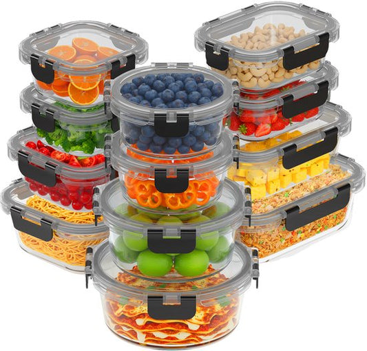 KitchenBrothers Meal Prep Trays Set - Glas Lebensmittel Lagerung Schalen - luftdicht - BPA frei - Gefrierschrank Schalen - Lagerung Schalen - 6.79L - Glas - 12 Stück
