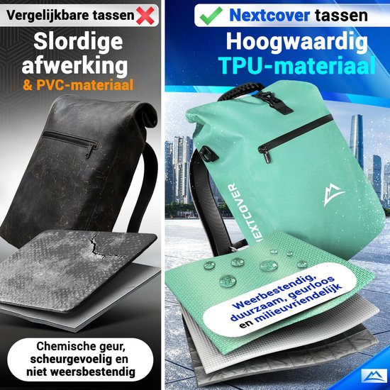 Nextcover 3in1 Fahrradtasche Single für Gepäckträger [PVC frei] | Wasserdichte Fahrradtasche, Rucksack und Umhängetasche 25L | Ideal für Laptop und Wocheneinkauf | Fahrradtasche Single | Fahrradtaschen