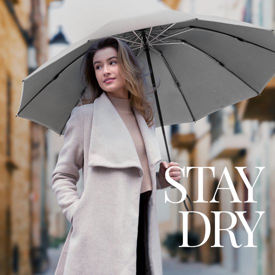 Nohrd Storm Umbrella - Grau - Regenschirm faltbar - Sturmsicher 108 km/h - Sturmschirme - Automatisch ein- und ausklappbar - Reflektierend - Regenschirme - Inklusive Schutzhülle