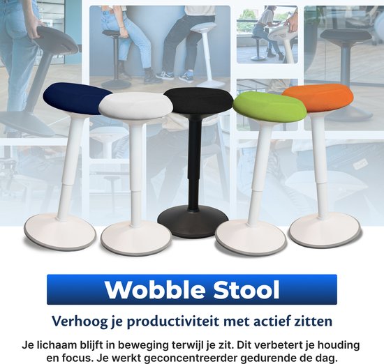 Backerz Wobble Hocker - Ergonomische Wobble Stuhl Höhe 55-80cm - Balance Hocker - Saddle Hocker Blau