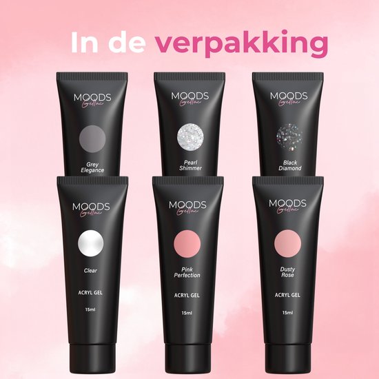 Moods Gellac - Polygel Colour Set - Nachfüllset - Neutraler Glanz - 6 Farben - 15ML