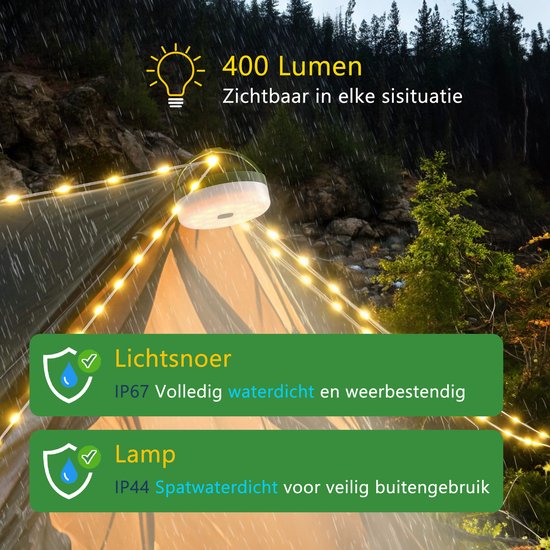 Tech Essentials Solar Camping Light String - 100LEDs - 10M - Warm-Weiß-Licht - Zelt Licht - USB aufladbar - Mit Fernbedienung - Einziehbar - Camping Licht - Solar Pendelleuchte - Notfall