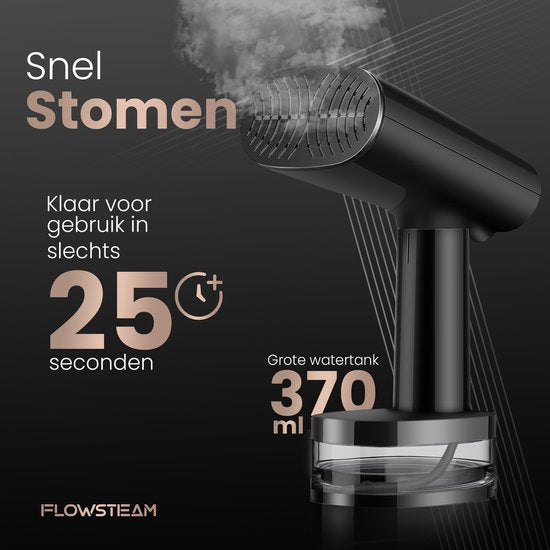 FLOWSTEAM® Luxury Clothes Dryer - Handbedampfer - Wäschedampfer - Mattschwarze Ausführung - Inklusive Aufbewahrungsbeutel