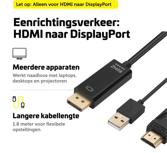 Garpex® HDMI zu DisplayPort Kabel - 4K Ultra HD 60Hz - 1,8 Meter