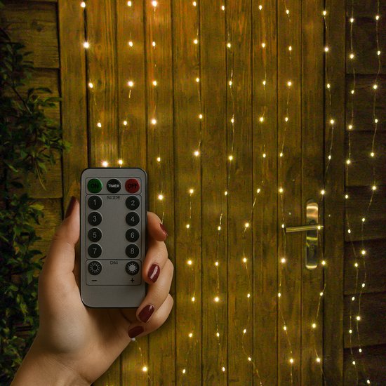 Giftmas Lichtvorhang - 200 LEDs Warmweiß - 1x2M - Für Tür oder Durchgang - Innen und Außen - Fernbedienung - Stimmungsvolle Lichter