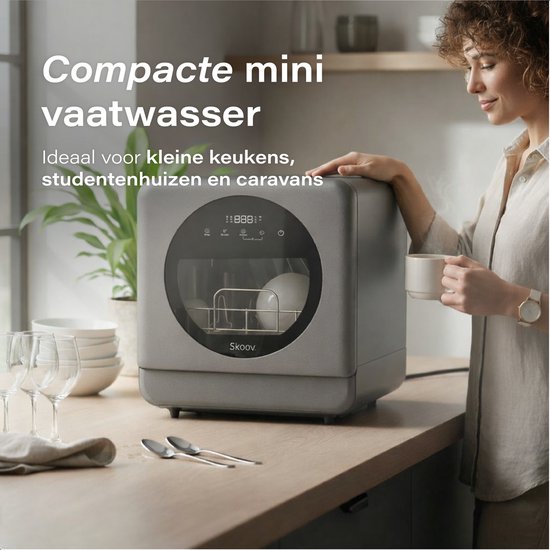 Skoov Mini-Geschirrspüler mit Wassertank - 5 Gedecke - 6 Spülprogramme - 45 × 44 × 46 cm - Grau