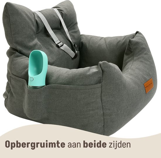 By Cee Cee Autositz Hund - Premium-Autokorb Hund - Hundekorb Auto mit Sicherheitsgurt - Hundesitz - Autositz -All Season - Grau - Größe M - Kleine und mittlere Hunde