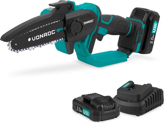 VONROC Mini-Kettensäge 20V - 152mm - Inkl. 2x 2.0Ah Akkus und Schnellladegerät