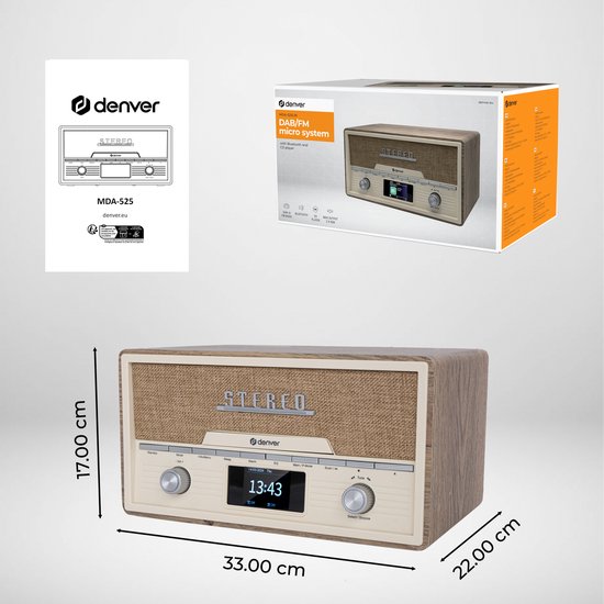 Denver Radio - DAB/CD-Player - Bluetooth - 20 Speicherplätze - FM / AUX - Holz