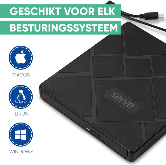 Serve 4-in-1 Externer CD / DVD Player & Brenner für PC, Laptop & Mac iOS - Plug & Play - SD & Micro SD Kartensteckplatz + USB Hub