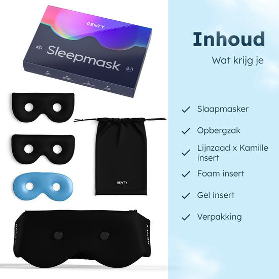 Resty® 4-in-1 Schlafmaske - 100% lichtdicht - Kühlung/Heizung/Aromatherapie - 3 Einsätze - komfortable 4D-Passform