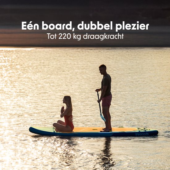 LifeGoods - SUP Board Tandem - 2 Personen - 220 KG Tragfähigkeit - 381 x 86 cm - Aufblasbar - Deep Aqua