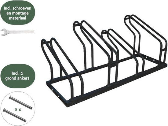 BRASQ Fahrradträger für 4 Fahrräder - Fahrradständer - Fahrradträger - Fahrradhalterung für Boden Inklusive Befestigungsmaterial - Schwarz