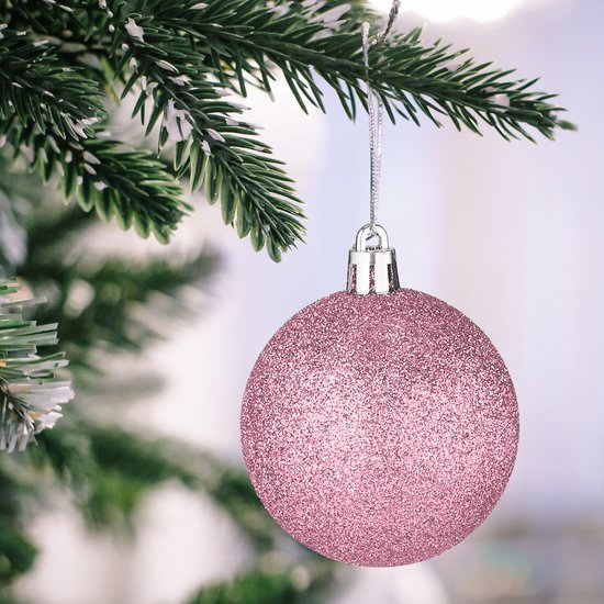 Weihnachtskugeln 100er Set - Kunststoff - matt - glänzend - glitzernd - 10 Motive - rosa
