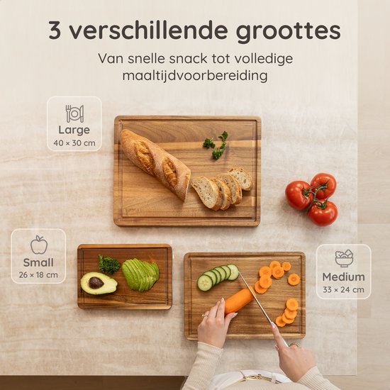 Deleca 3-teiliges Schneidebrett-Set Sevilla mit Halter - Schneidebretter (40x30 | 33x24 | 26x18 cm) - Für die Küche, Servierbrett, Käsebrett, Trinkbrett, Schneidebrett und Tapasbrett - FSC-Akazienholz
