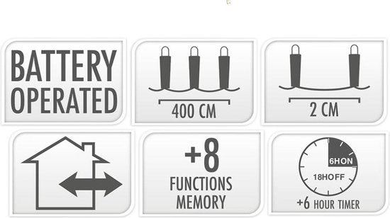 Micro Cluster 200 led - 4m - warmweiß - Batteriebetrieben - 8 Lichtfunktionen - Memory - Timer