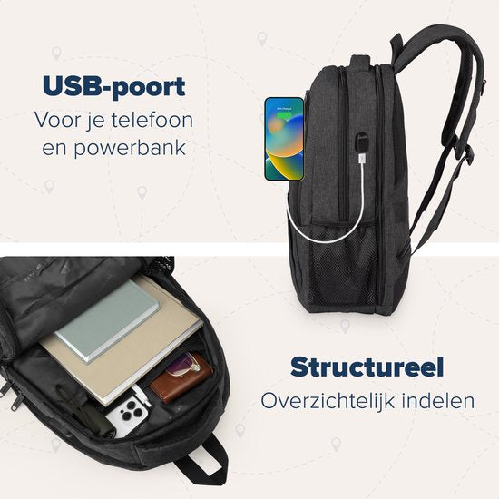 TRVLMORE Rucksack - 28L - 15.6 Zoll - Laptop-Rucksack - Schultasche Laptop-Tasche - Spritzwassergeschützt - Männer und Frauen - Anthrazit