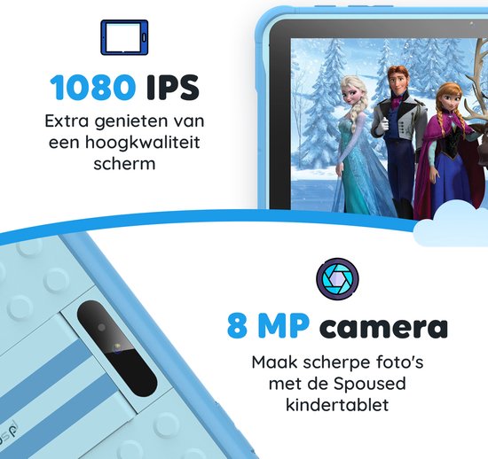 Spoused Kinder-Tablet - 10,1 Zoll - Kinder-Tablet ab 3 Jahren - 64GB - 4GB RAM- 6000 mAh Akku - Inkl. Schutzhülle & Parent Control App - Blau