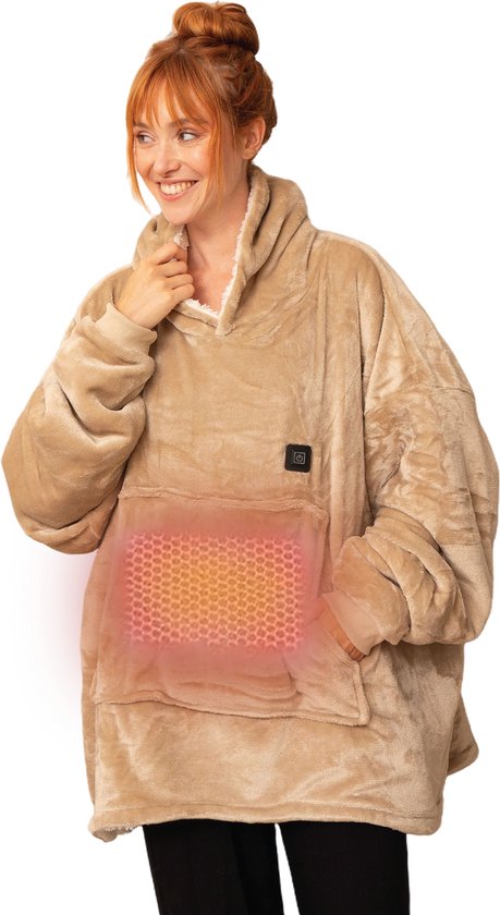 Seranova Heizdecke mit Kapuze - Electric Snuggle Hoodie - Fleecedecke mit Ärmeln - Unisex-Heizpulli - Weich & Warm - Beige